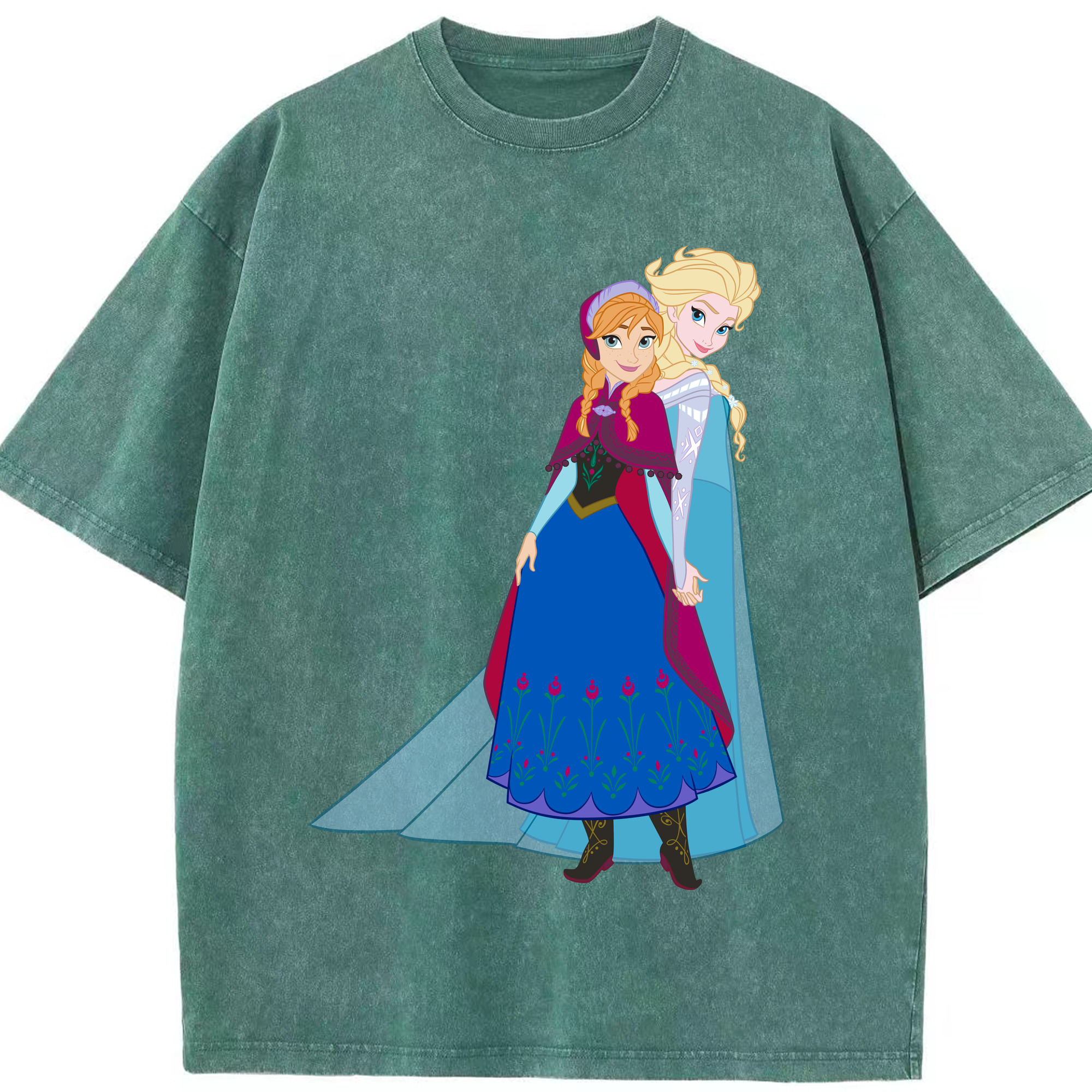 （画像用） アナと雪の女王 アンナ エルサ Frozen Anna Elsa 綿100% ヴィンテージ風 半袖Tシャツ（フロントプリント）